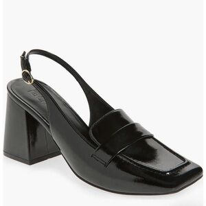 Trendy Women’s Black Loafer Style Slingback Block Heel Shoes